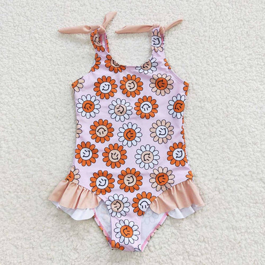 Baby Girls Smile Flowers One Pieces Swimsuit: 4T