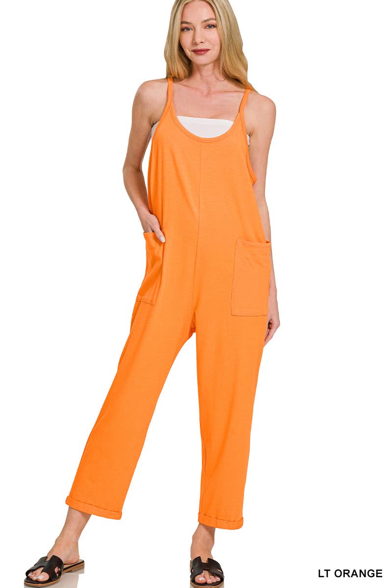 `.Spaghetti Strap Pocketed Jumpsuit: DK OLIVE-171541 / S/M