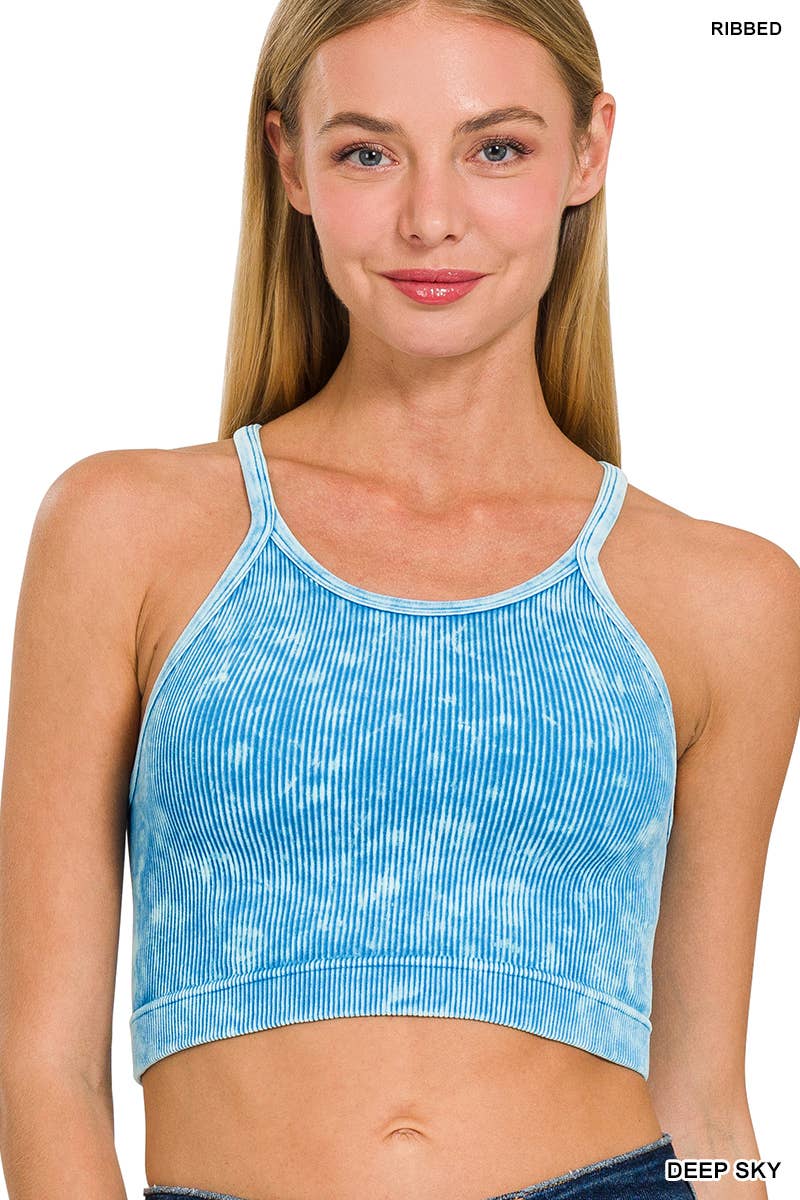 ",,,,,.Premium Washed Seamless Halter Racerback Crop Tank: HOT PINK-180307 / L/XL