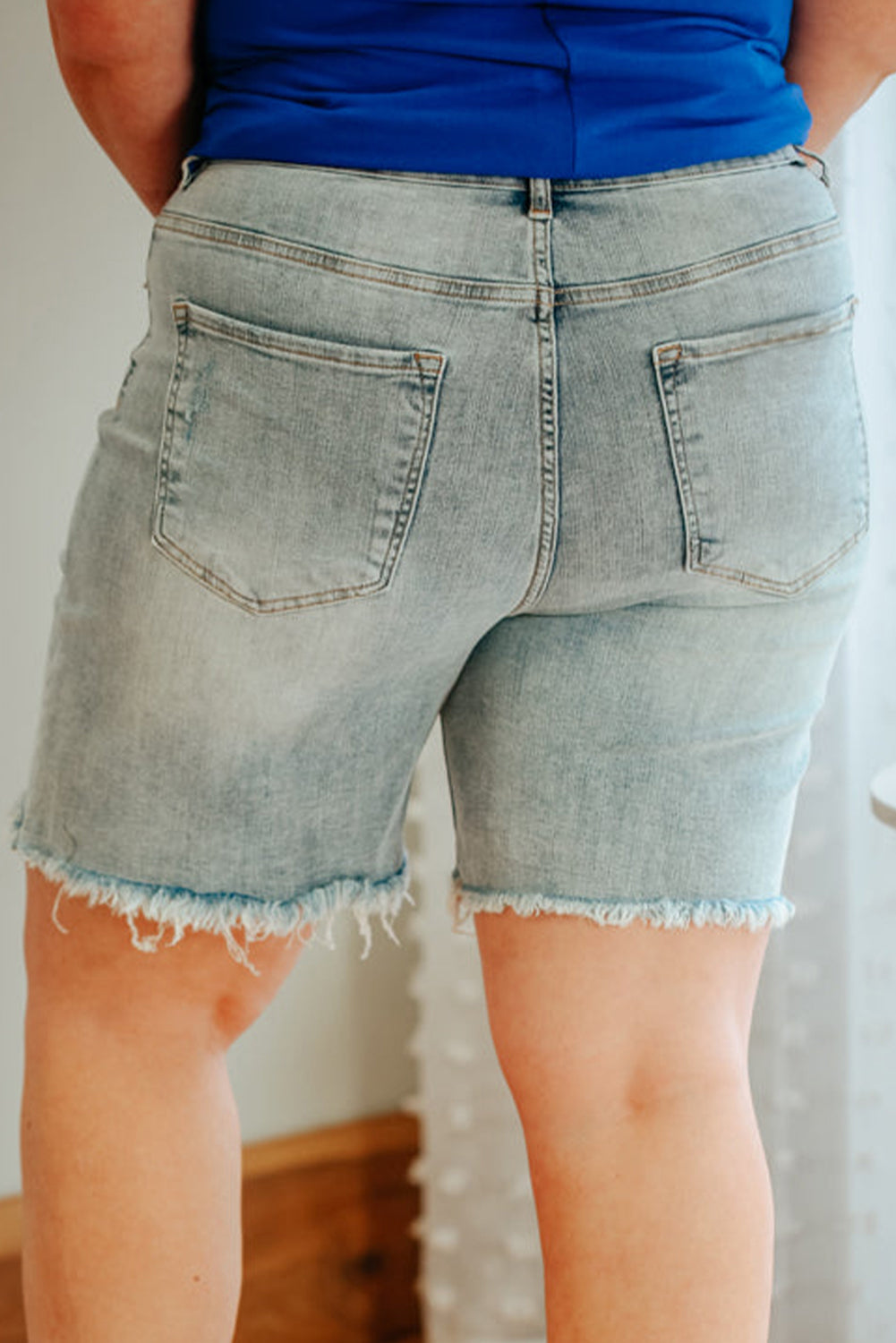 Light Blue Plus Size Distressed Rolled Hem Denim Shorts