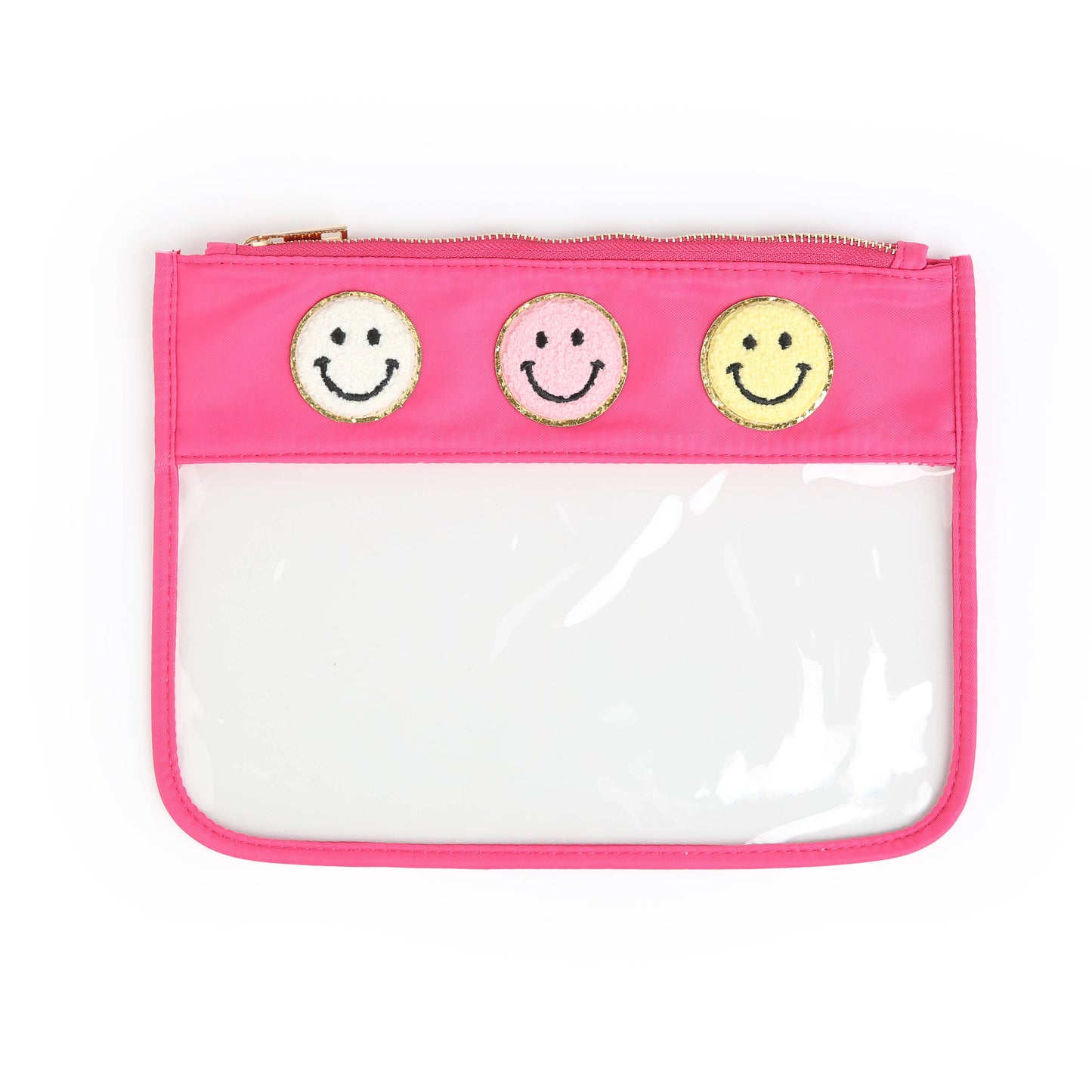 Varsity Letter Patch Clear Zippered Pouch Bag: Purple with THINGS