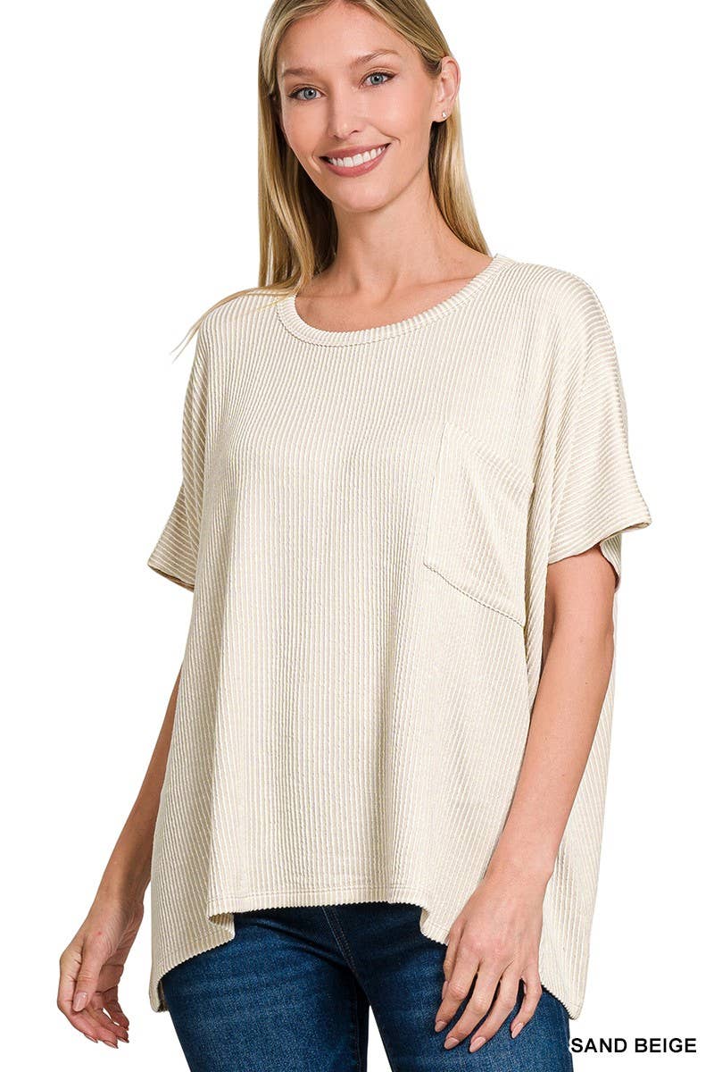 Corded Rib Oversized Short-sleeve Top: VIOLET / 3-3 (S/M-L/XL)