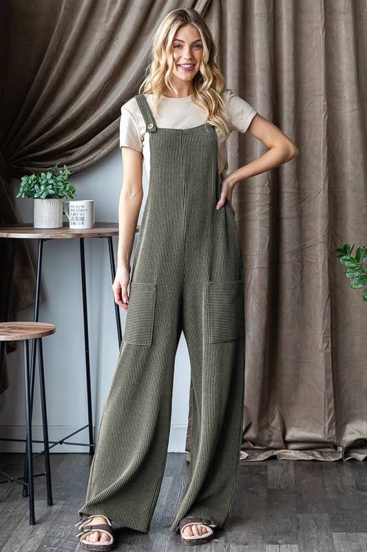 EP6810-10 SLEEVELESS SOLID URBAN RIBBED JUMPSUITS: CHARCOAL / 2-2-2 (1X-2X-3X)