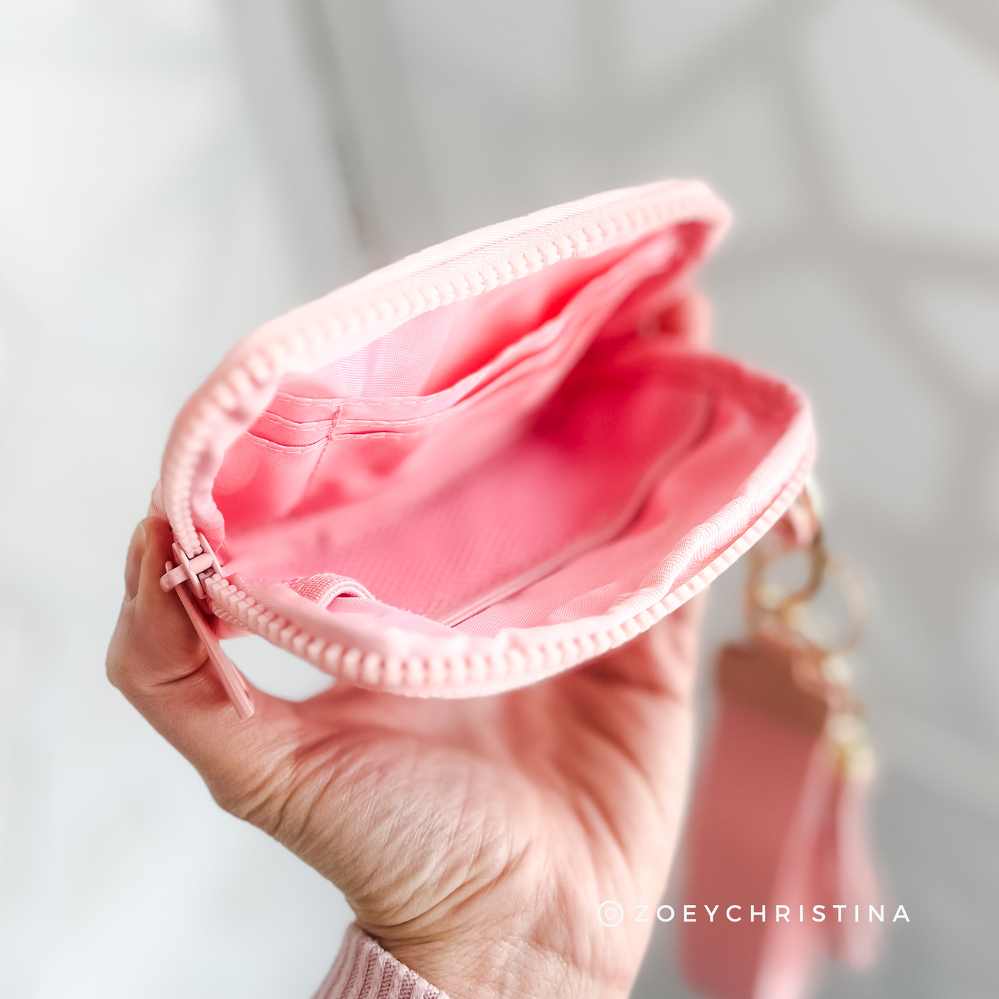 Tassel Zipper Wristlet Wallet with Clear ID Slot – 4 Colors: Pink