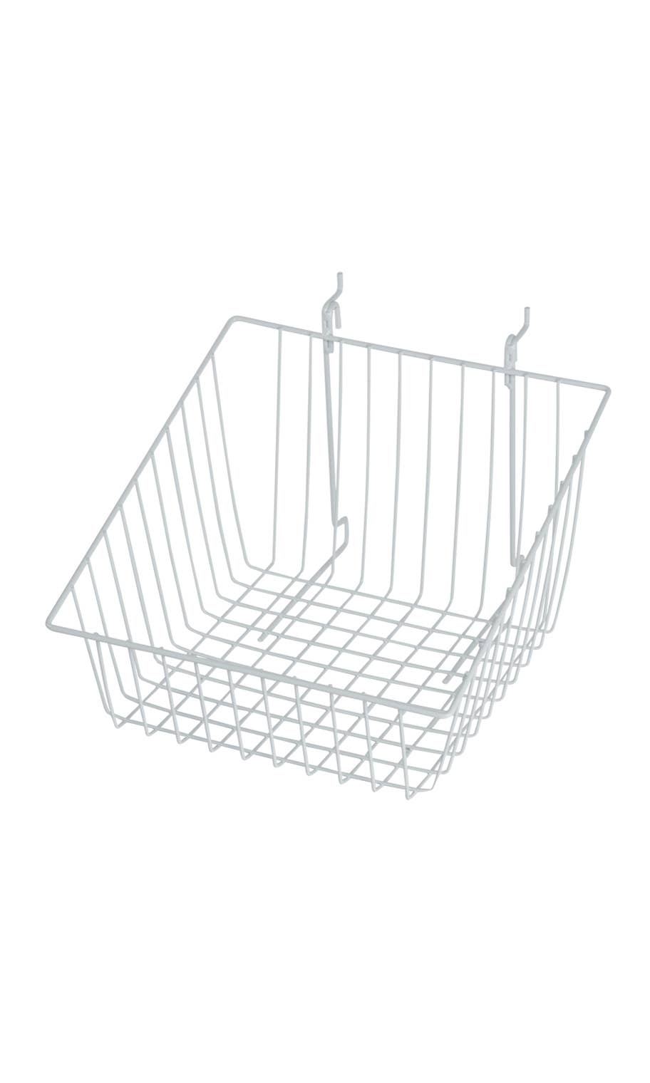 Grid Basket for Slatwall & Wire Grid: White / 12 x 12 x 8 inch w/ Slanted Front Lip