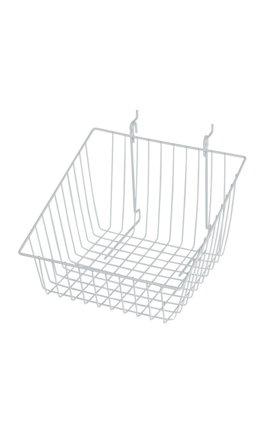 Grid Basket for Slatwall & Wire Grid: White / 12 x 12 x 8 inch w/ Slanted Front Lip