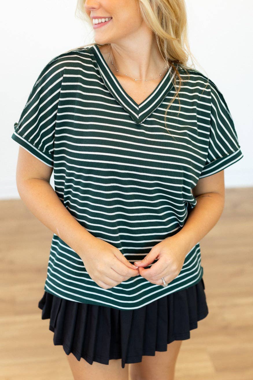 The Lucy Stripe Top, Green: Green / XL