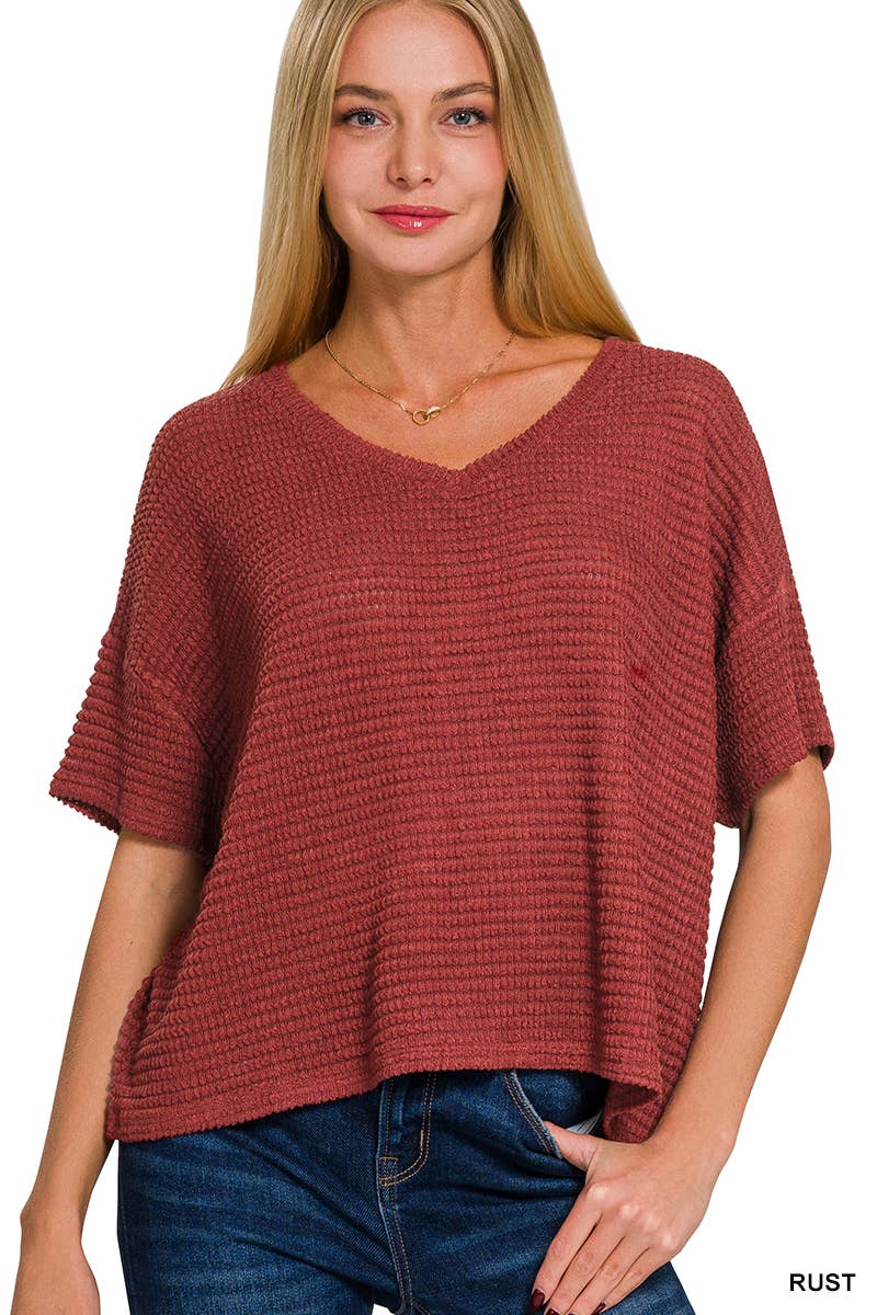 `.Textured Relaxed Fit Summer Sweater w/ back patch: SAND BEIGE-162821 / L/XL