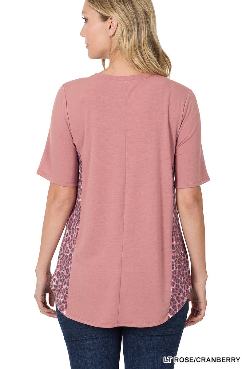 Contrast Side Panel Leopard Front Pocket Top: ASH MOCHA/BROWN / 1-1-2-2 (S-M-L-XL)