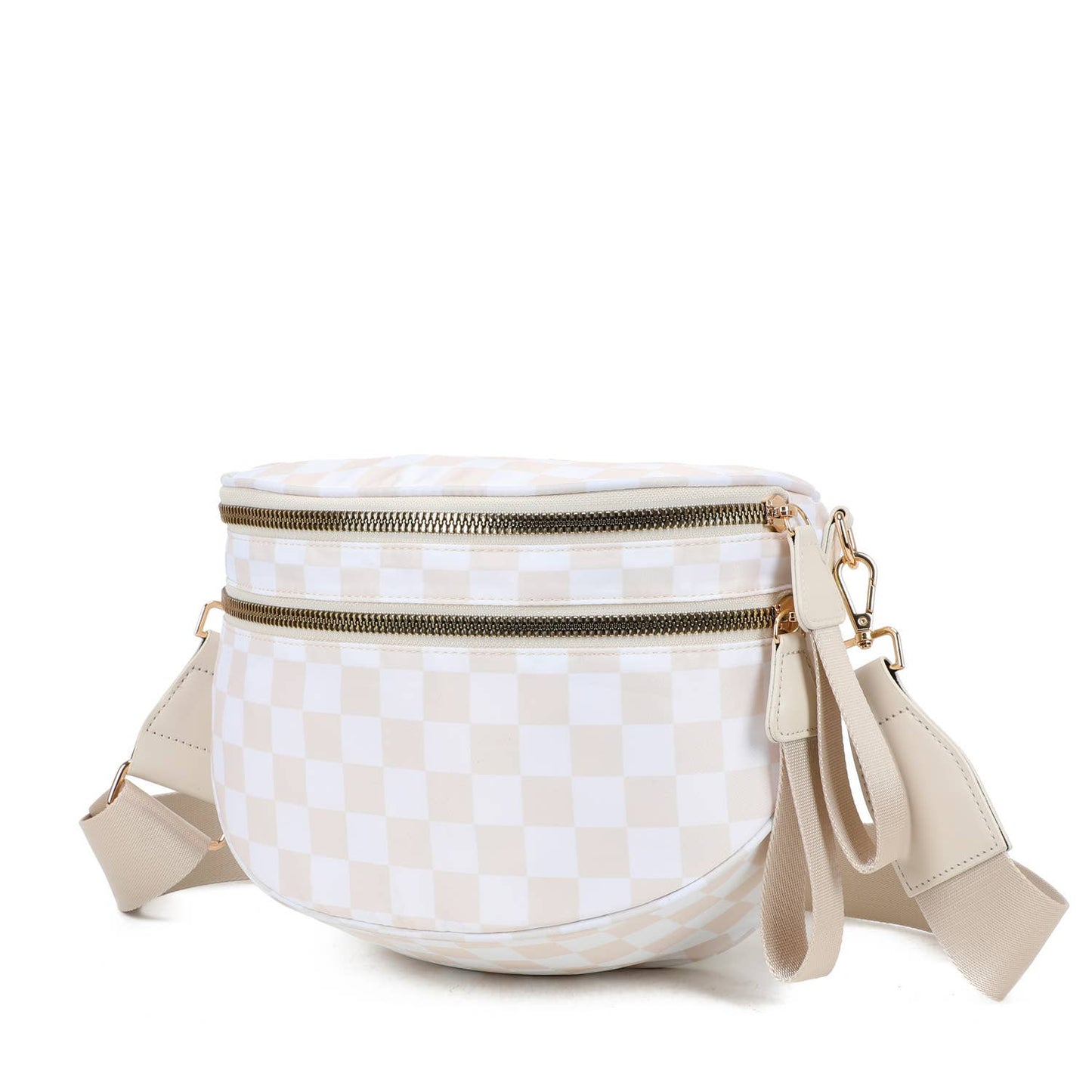 Paulina Nylon Waterproof Multi-Compartment 10" Crossbody Bag: Black White Checker