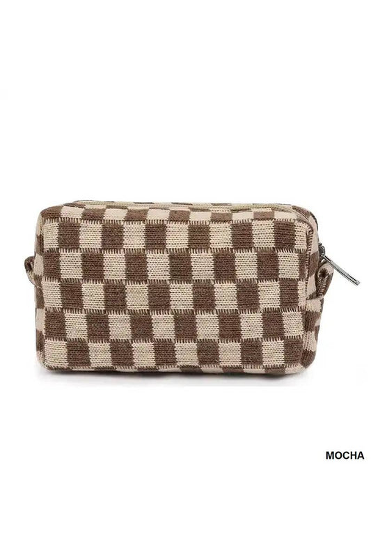 Checkered Makeup Cosmetic Pouch Bag: Pink / 1 (ONE SIZE)