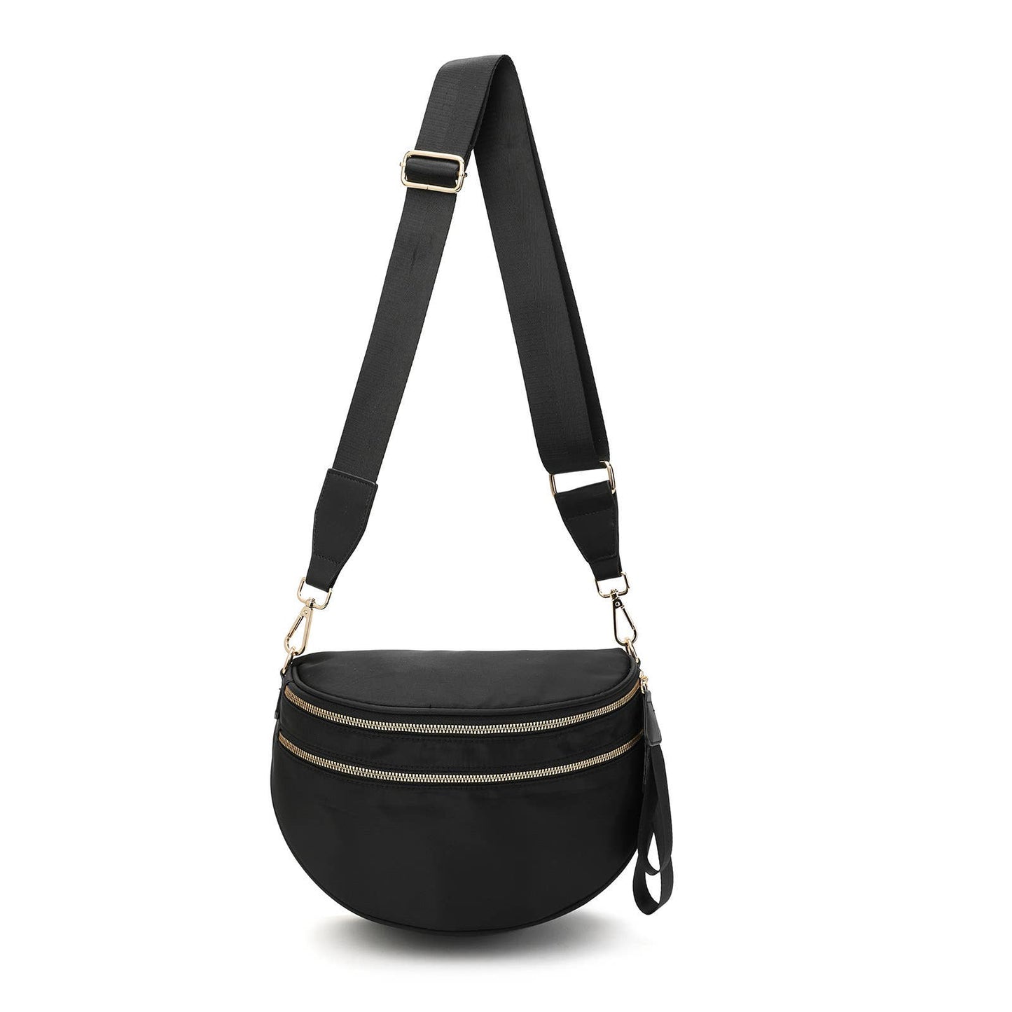 Paulina Nylon Waterproof Multi-Compartment 10" Crossbody Bag: Black