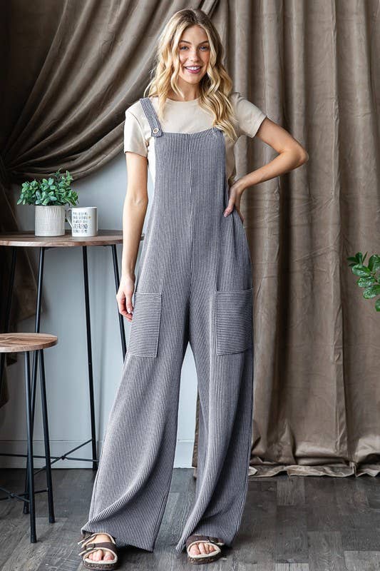 EP6810-10 SLEEVELESS SOLID URBAN RIBBED JUMPSUITS: CHARCOAL / 2-2-2 (S-M-L)