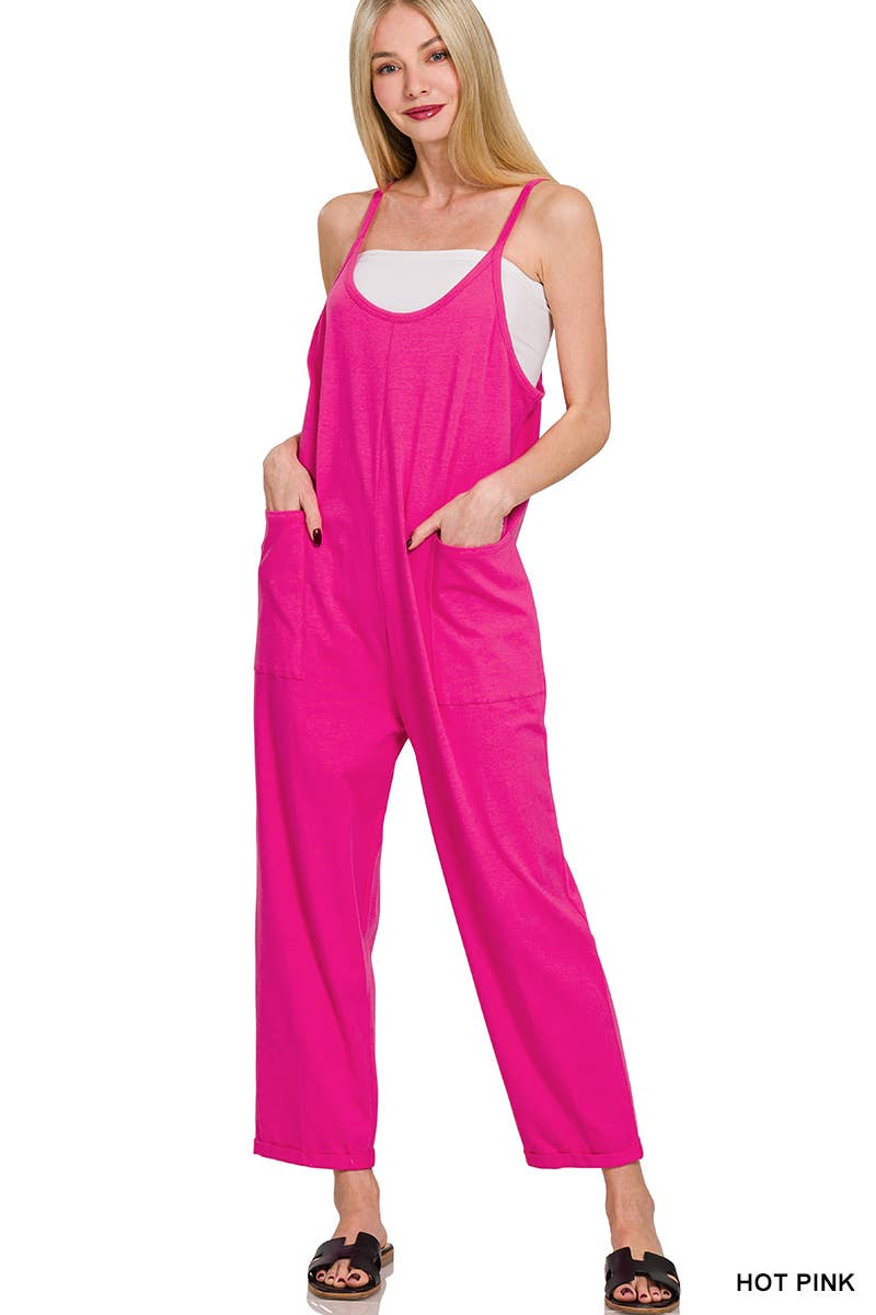 `.Spaghetti Strap Pocketed Jumpsuit: BROWN-181983 / S/M
