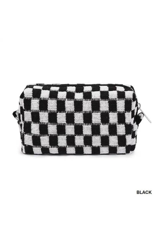 Checkered Makeup Cosmetic Pouch Bag: Black / 1 (ONE SIZE)