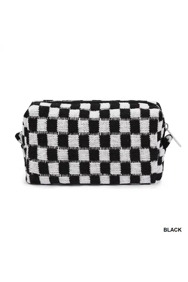 Checkered Makeup Cosmetic Pouch Bag: Blue / 1 (ONE SIZE)