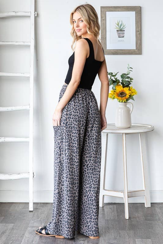 EP6850-10 ANIMAL PRINT URBAN RIBBED CASUAL PANTS: TAUPE / 2-2-2 (S-M-L)