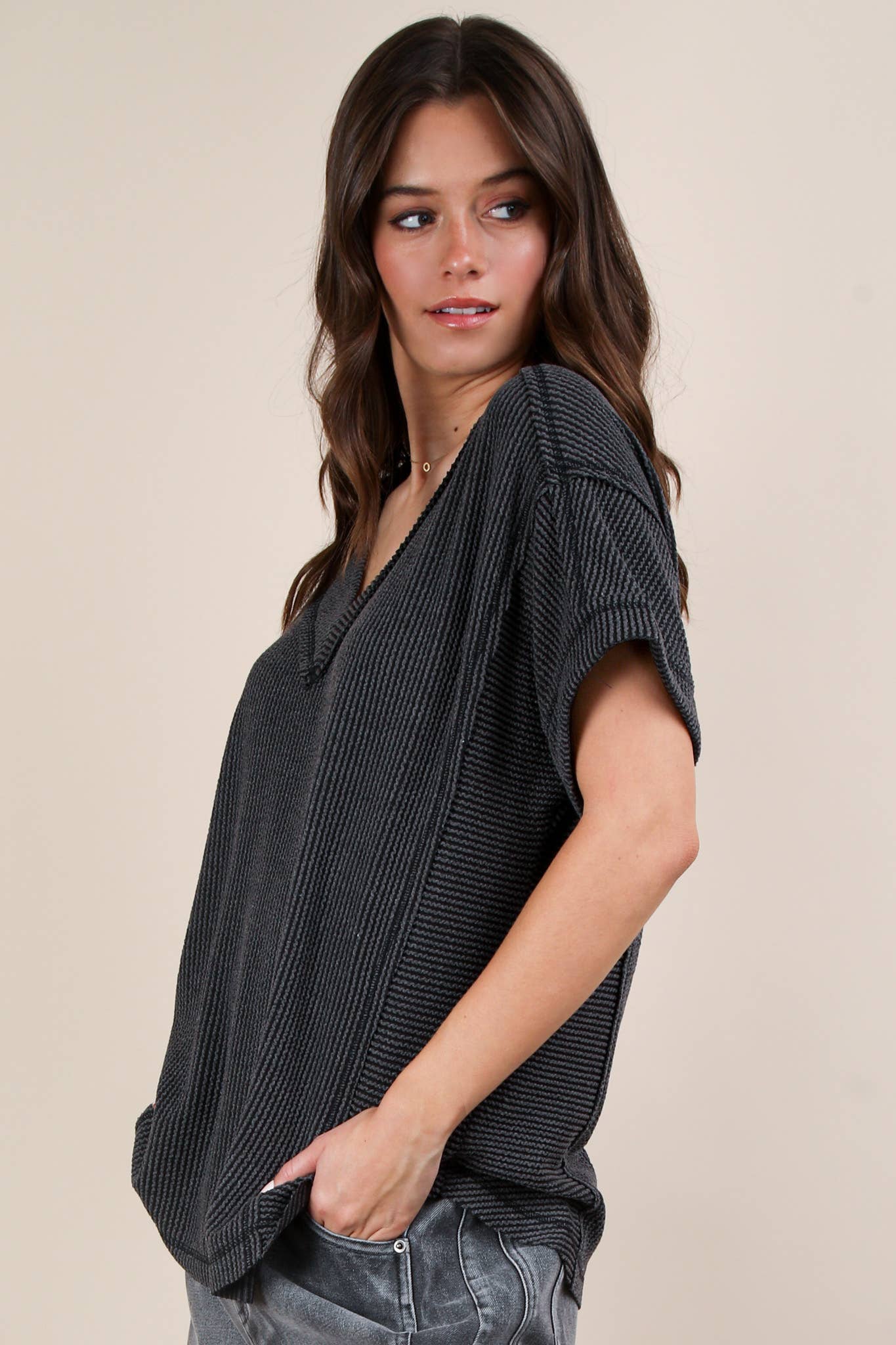 NT12075X-PLUS SIZE Soft Two Tone Casual Comfy Ribbed Knit To: PINK / 1XL-2XL-3XL/3-2-1