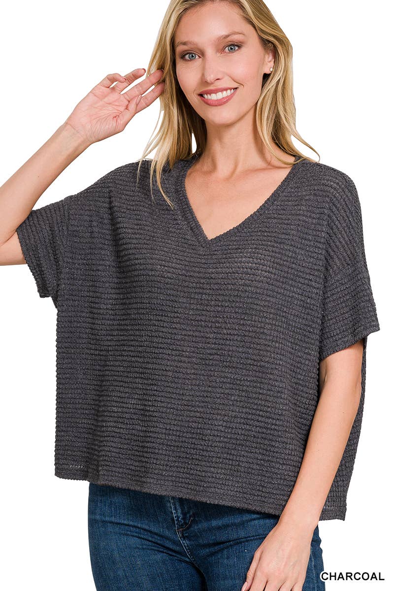 `.Textured Relaxed Fit Summer Sweater w/ back patch: SAND BEIGE-162821 / L/XL
