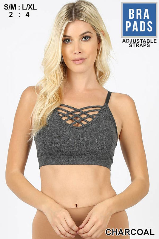 ..SI-12748 Lattice Bralette With Removable Bra Pads: GREENMINT-111326 / L/XL