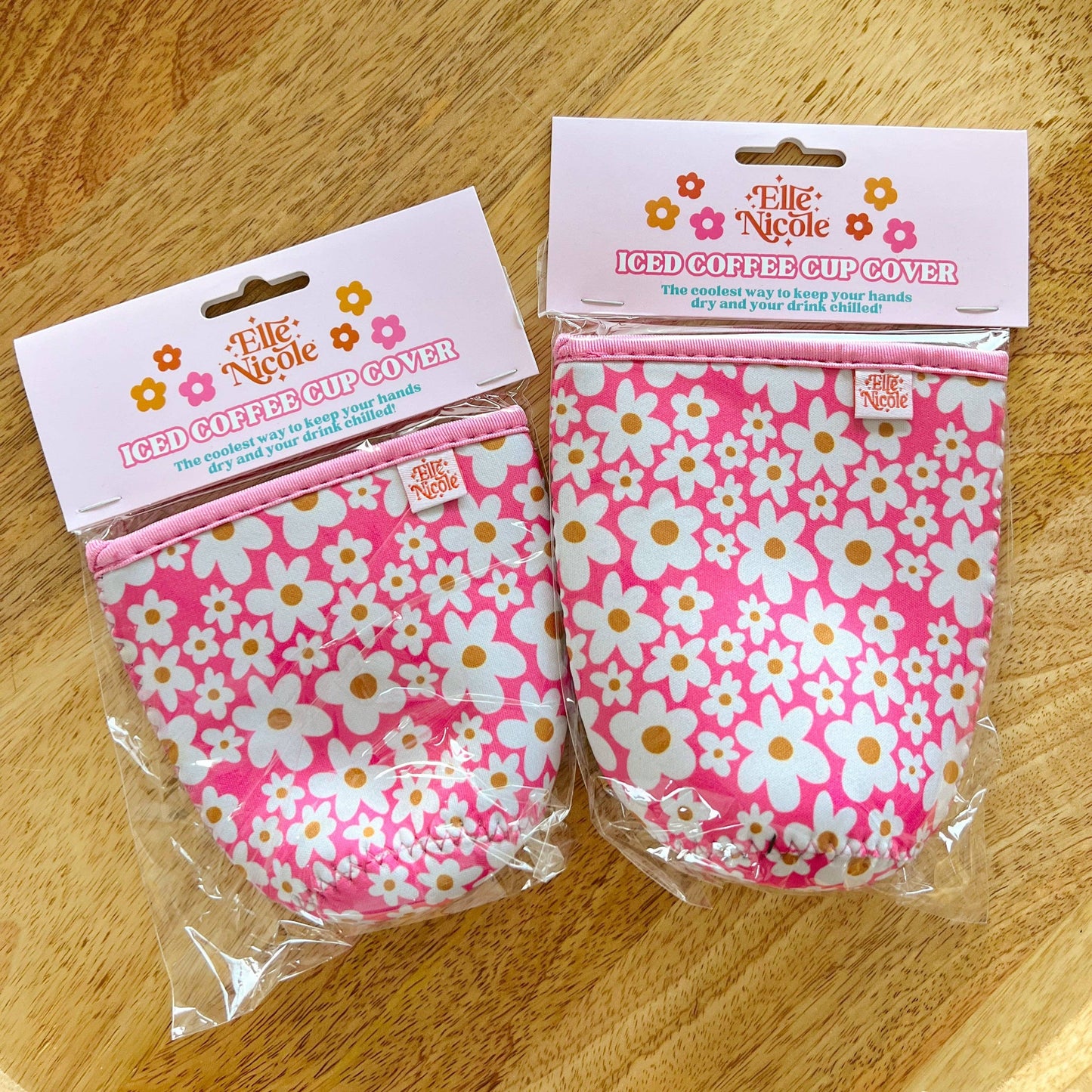 Coffee Cup Cover - Pink Daisy - Iced Drink Sleeve: Large / 24oz