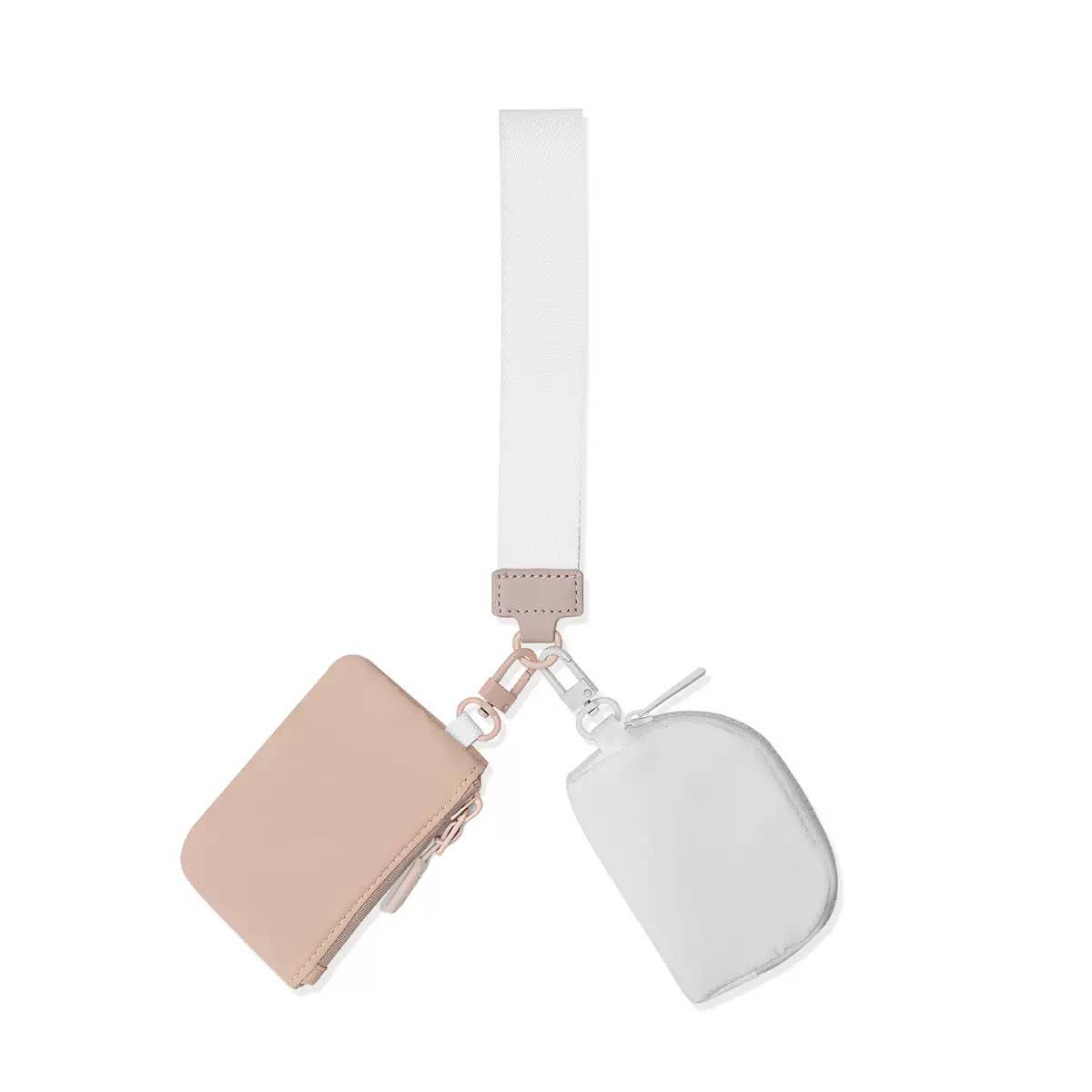 Marisa Alternative Nylon Dual Pouch Wristlet Strap Wallet: Pink and Ivory