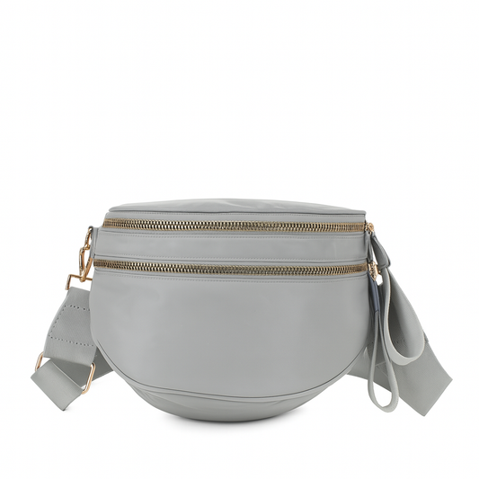 Paulina Nylon Waterproof Multi-Compartment 10" Crossbody Bag: Light Grey