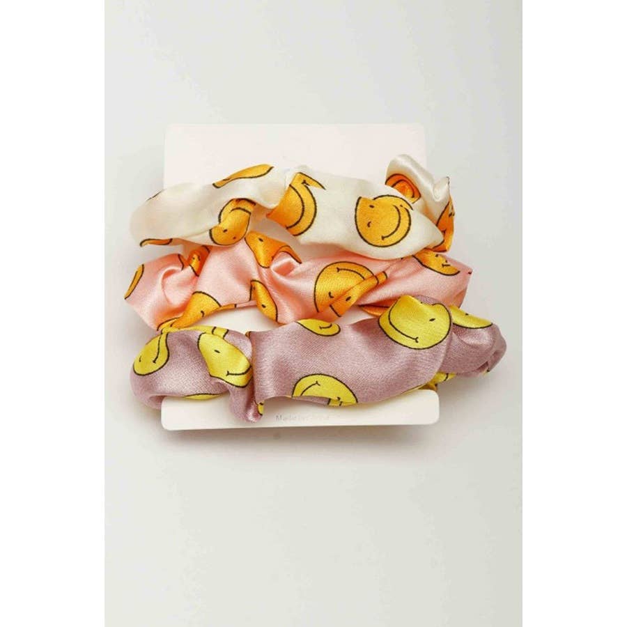 Satin Smiley Face Scrunchie Set: MIX COLOR / ONE(12)