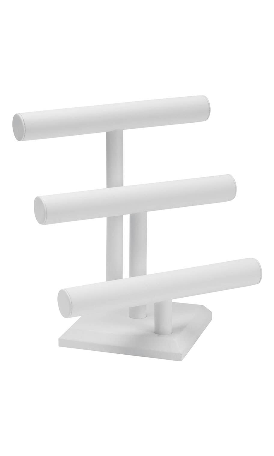 3-Tier Jewelry Display White Faux Leather