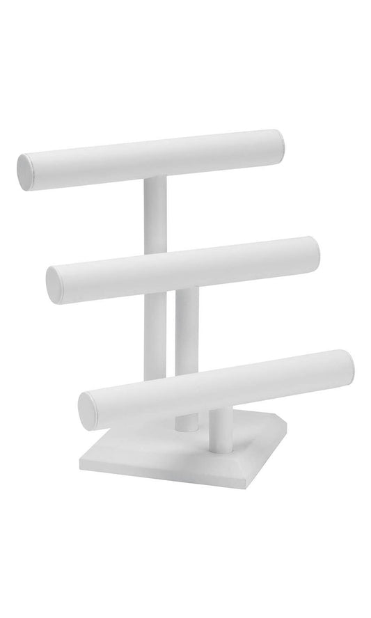 3-Tier Jewelry Display White Faux Leather