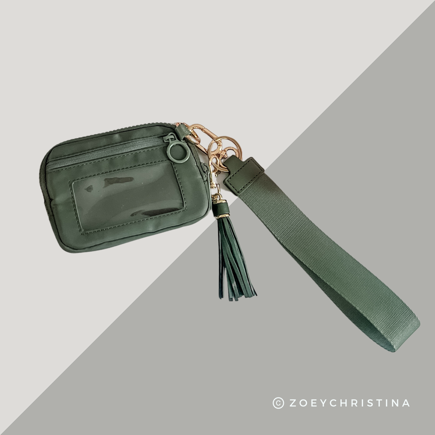Tassel Zipper Wristlet Wallet with Clear ID Slot – 4 Colors: Beige Check
