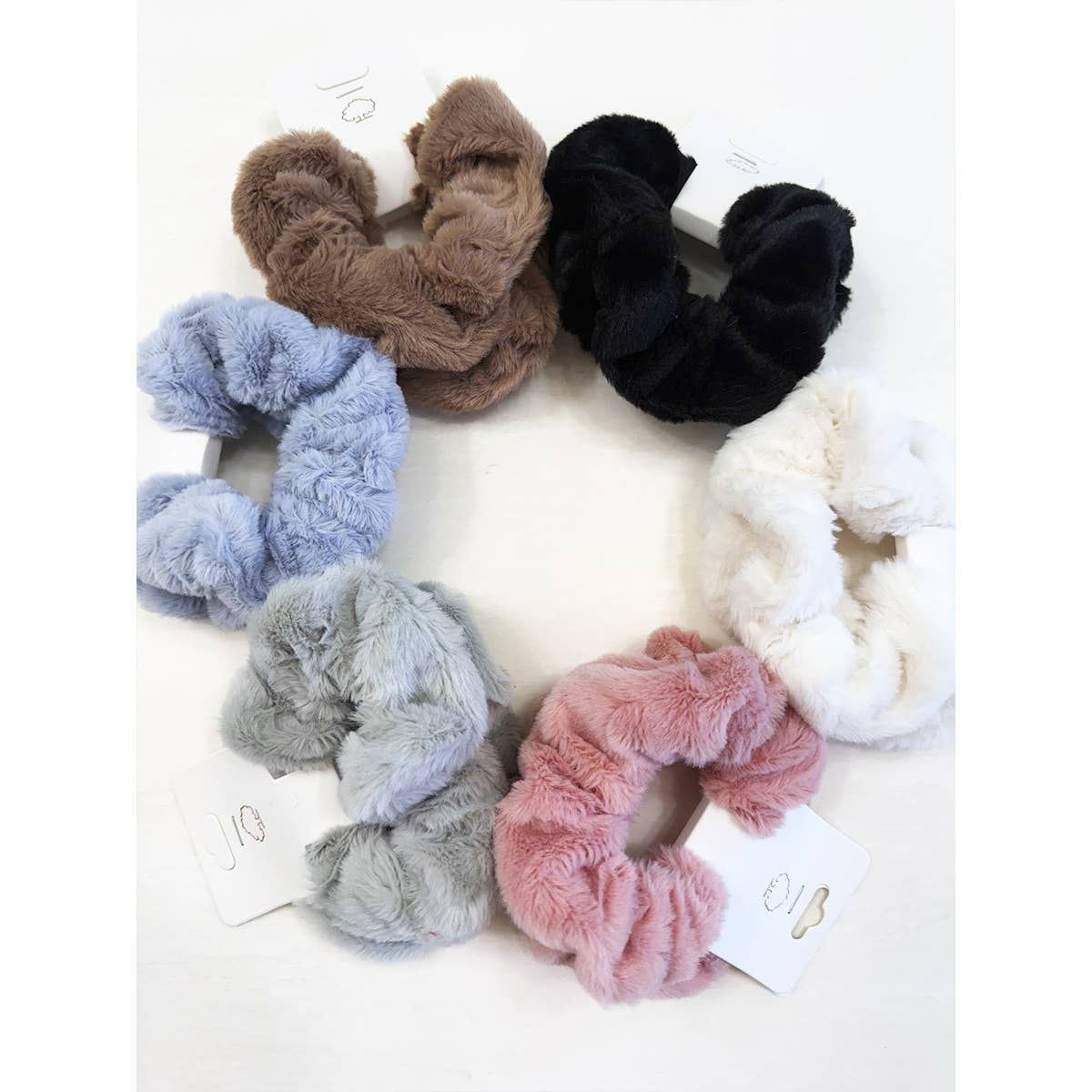 Soft Faux Fur Scunchie Set: MIX COLOR / ONE(12)