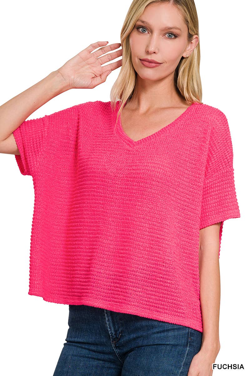 `.Textured Relaxed Fit Summer Sweater w/ back patch: SAND BEIGE-162821 / L/XL