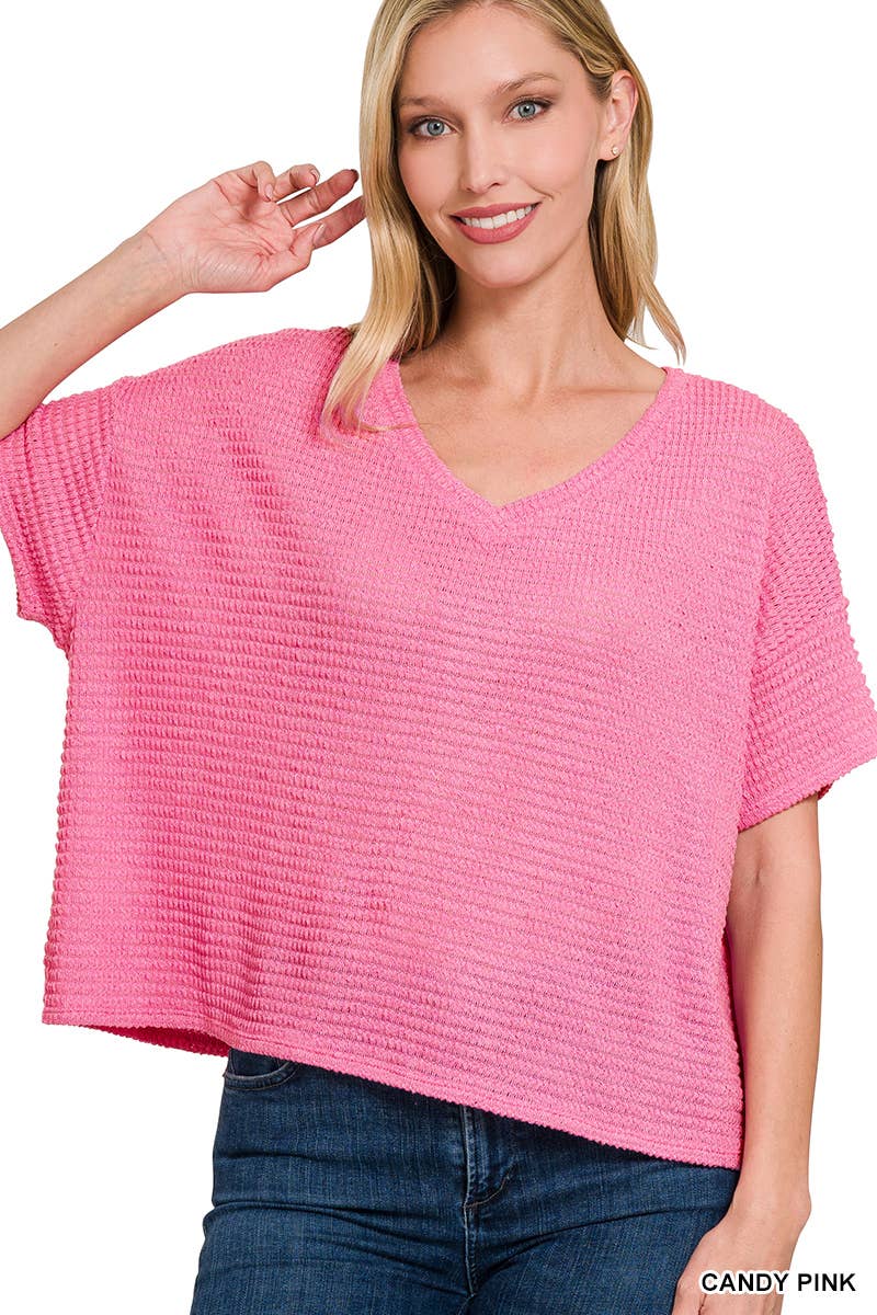 `.Textured Relaxed Fit Summer Sweater w/ back patch: SAND BEIGE-162821 / L/XL