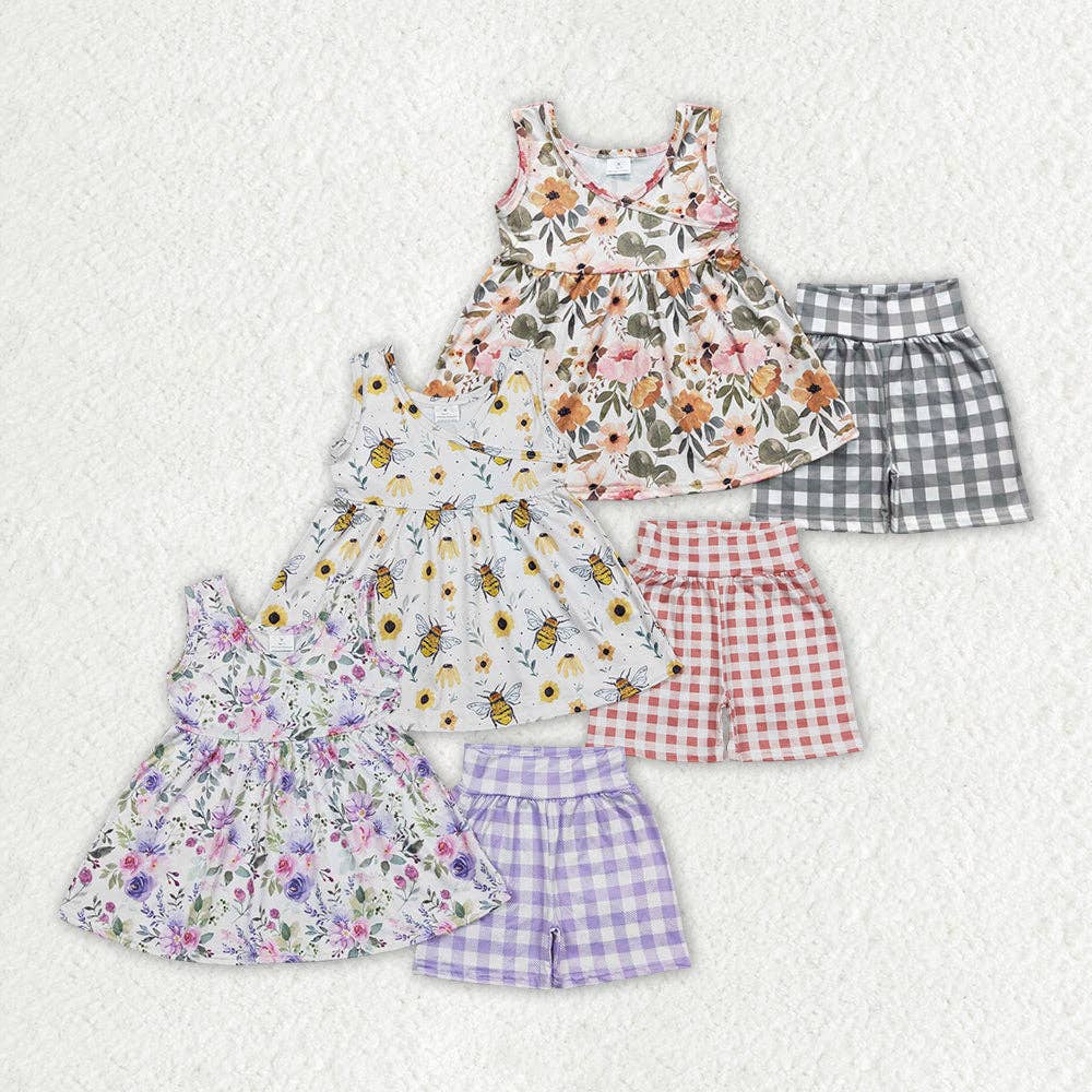 Sibling Baby Girls Summer Tunic Top Shorts Clothes Sets: Purple / 4T