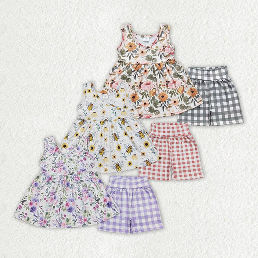 Sibling Baby Girls Summer Tunic Top Shorts Clothes Sets: Purple / 4T