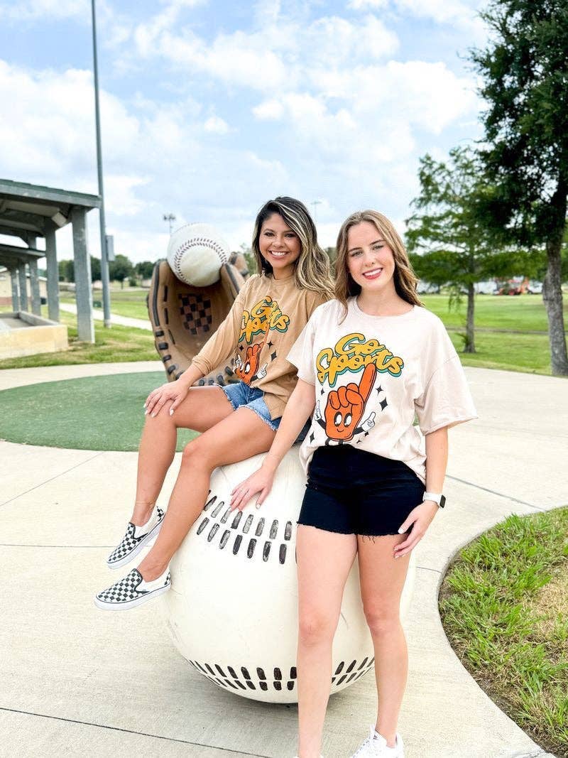 'Go Sports' on Beige Crewneck Tee: Beige / 2XL/3XL