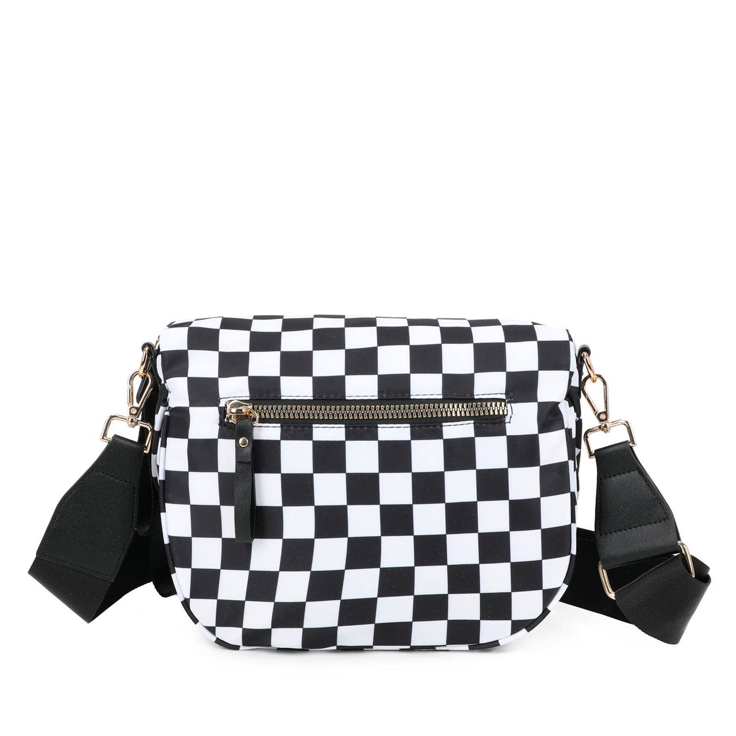 Paulina Nylon Waterproof Multi-Compartment 10" Crossbody Bag: Black White Checker