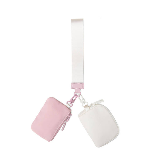 Marisa Alternative Nylon Dual Pouch Wristlet Strap Wallet: Pink and Ivory