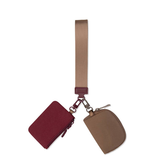 Marisa Alternative Nylon Dual Pouch Wristlet Strap Wallet: Pink and Ivory