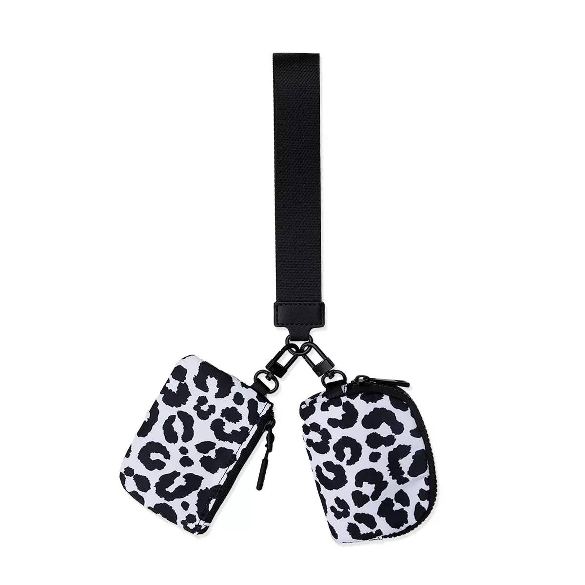 Marisa Alternative Nylon Dual Pouch Wristlet Strap Wallet: Black White Checker