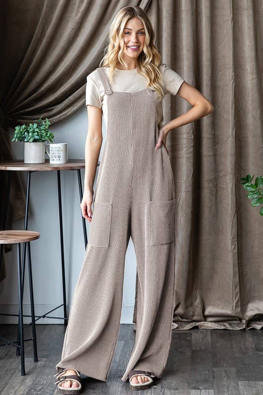 EP6810-10 SLEEVELESS SOLID URBAN RIBBED JUMPSUITS: CHARCOAL / 2-2-2 (S-M-L)