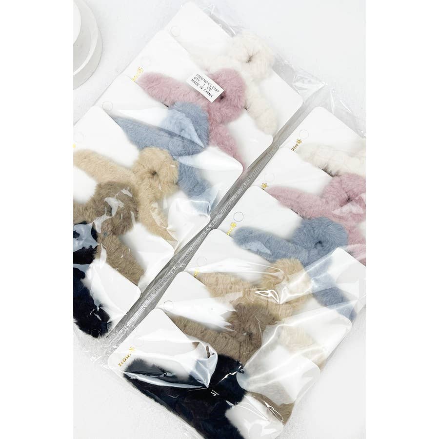 Faux Fur Plush Hair Catch Barrette Jaw Clip: MIX COLOR / ONE(12)