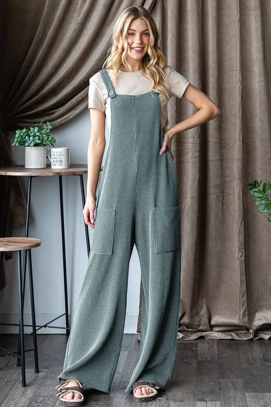 EP6810-10 SLEEVELESS SOLID URBAN RIBBED JUMPSUITS: CHARCOAL / 2-2-2 (1X-2X-3X)