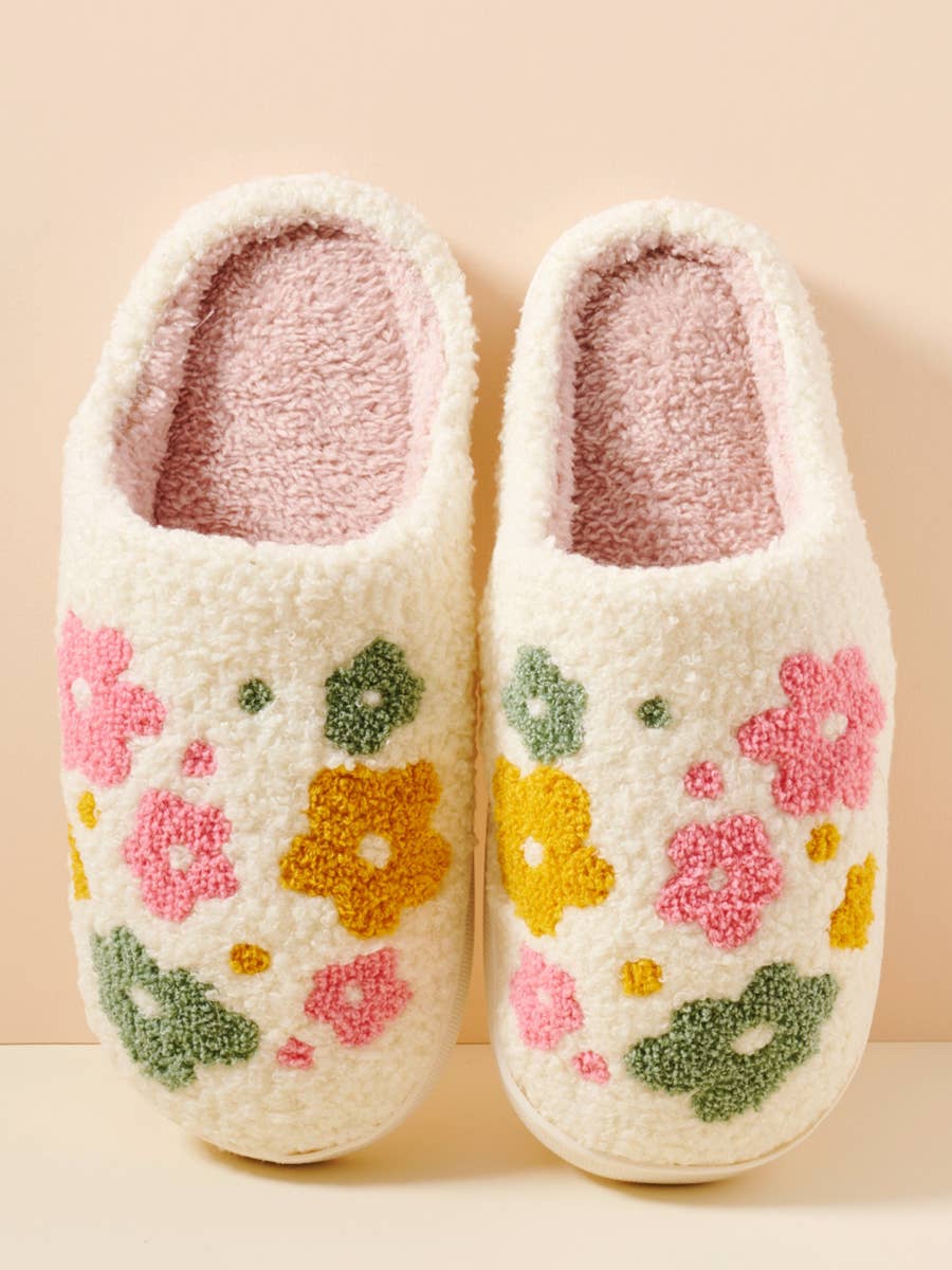 Flower Fuzzy Fleece Soft Slipper: IVORY / ONE