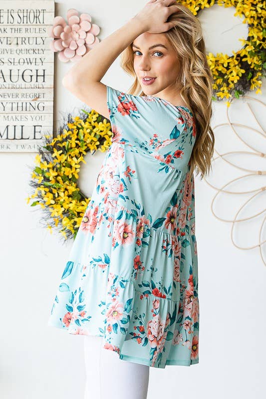 ET7279-10  FLORAL TIERED TOP: MINT / 2-2-2 (S-M-L)