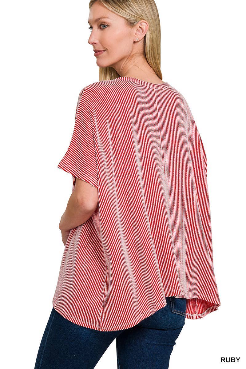 Corded Rib Oversized Short-sleeve Top: VIOLET / 3-3 (S/M-L/XL)