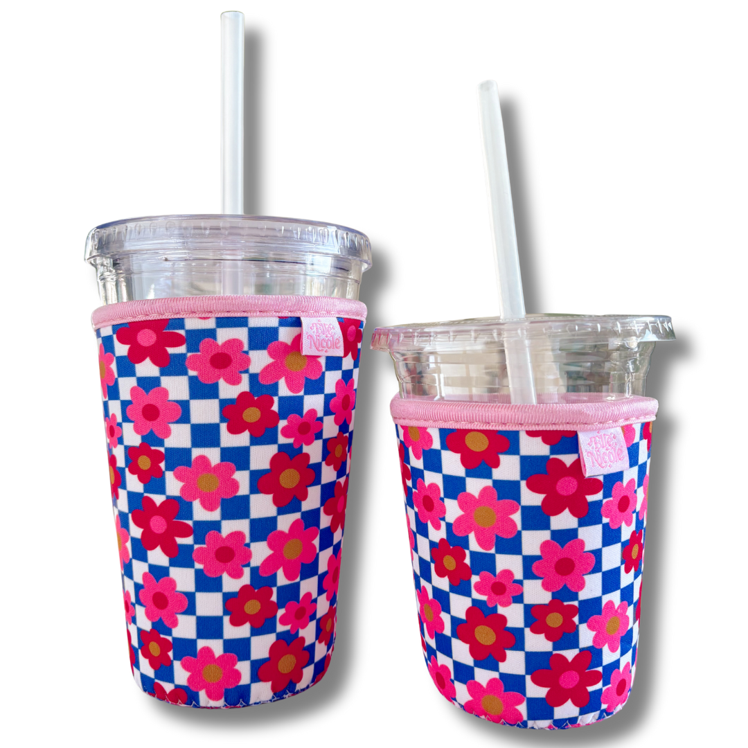 Coffee Cup Cover - Retro Bold Check - Iced Drink Sleeve: Small / 16oz