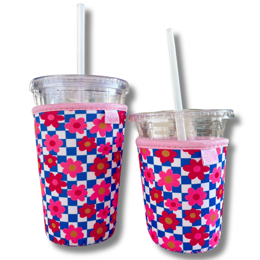 Coffee Cup Cover - Retro Bold Check - Iced Drink Sleeve: Small / 16oz