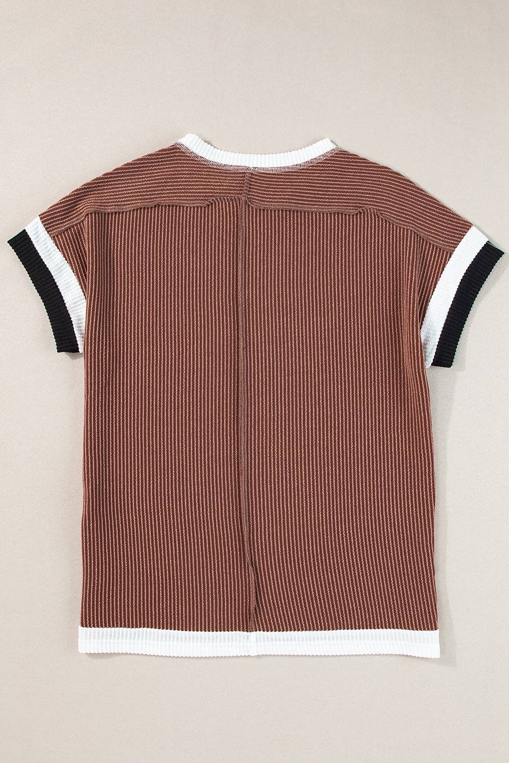Textured Contrast Trim Round Neck T Shirt: Sky Blue / 75%Polyester+20%Viscose+5%Elastane / M